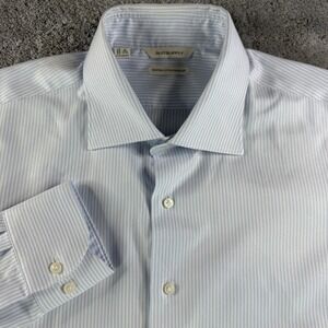 SuitSupply Egyptian Cotton Traveler Dress Shirt Extra Slim 44 17.5 Blue Striped